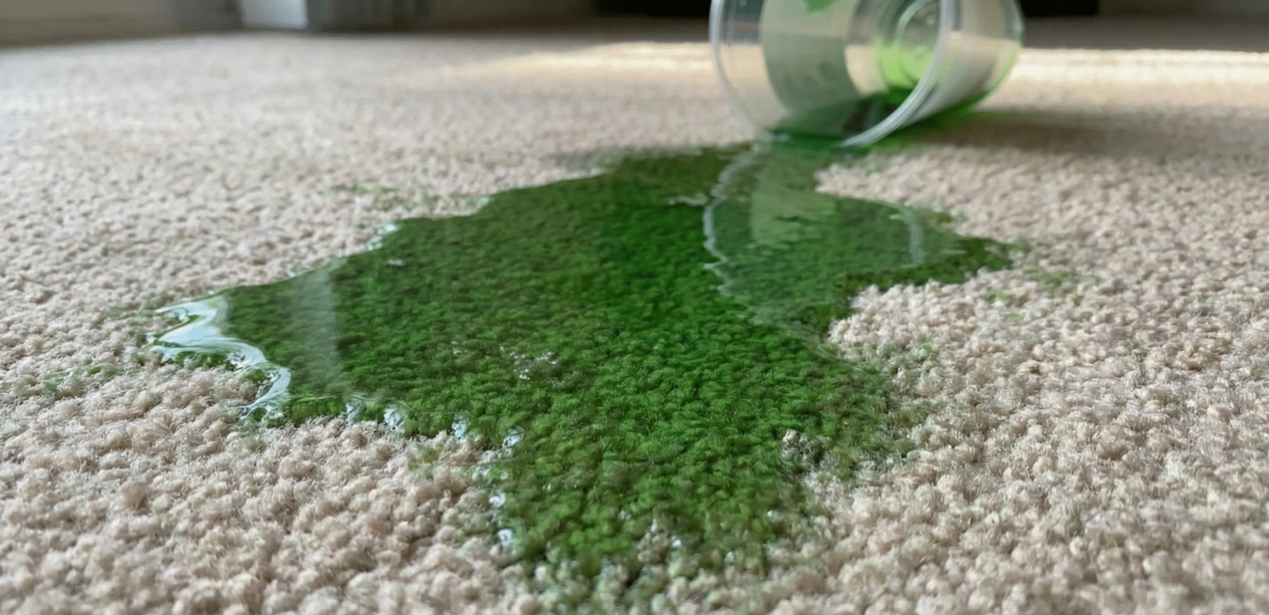 a carpet stained from a spilled green beer at a St Patrick's Day party